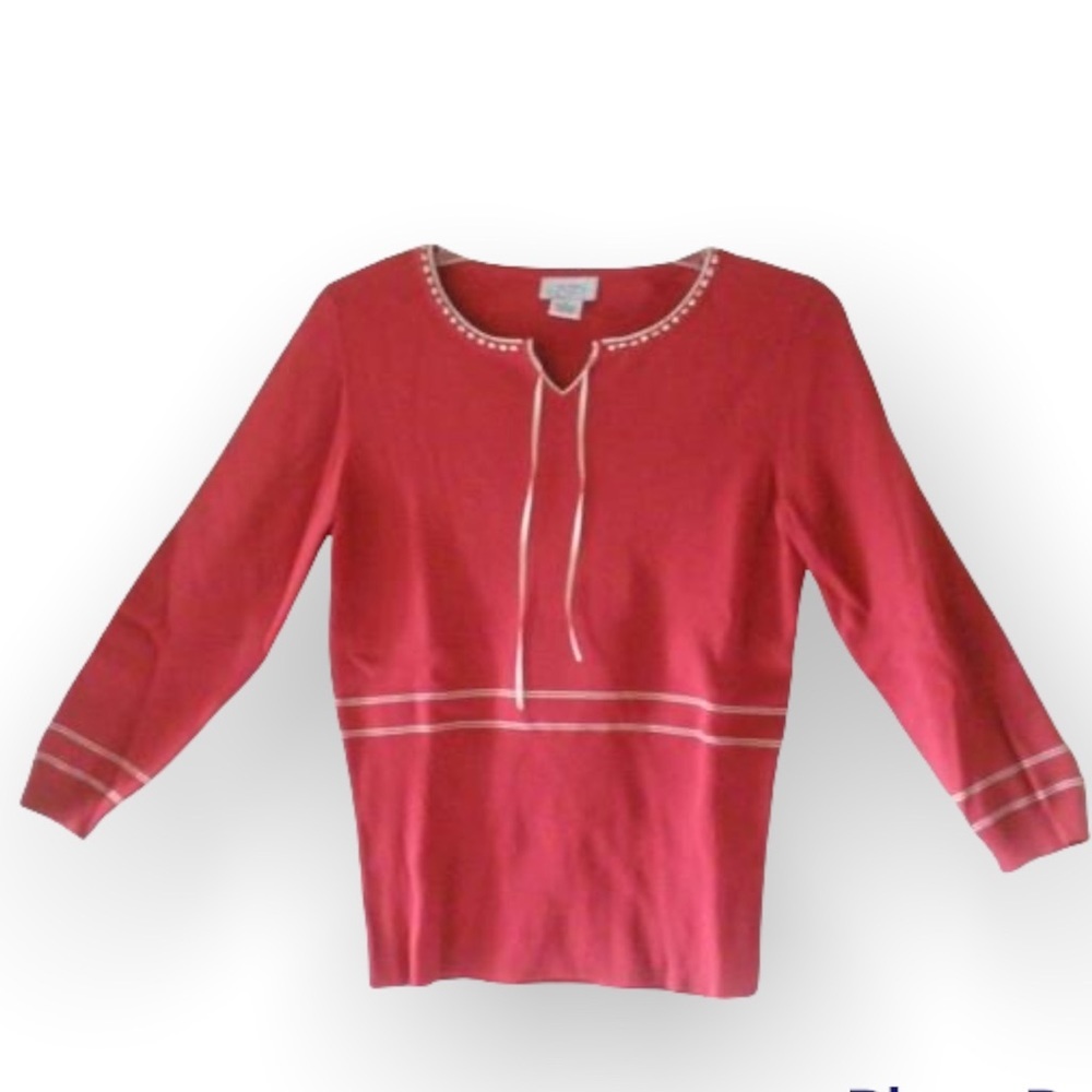Ann Taylor Loft Womens Hot Pink Split Neck 3/4 Sleeve Sweater Knit Top Sz Small